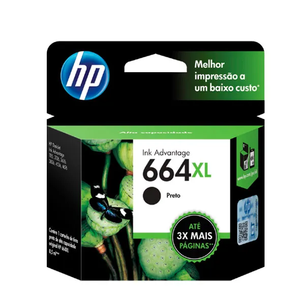 Cartucho HP 664XL Preto (F6V31AB) Para HP Deskjet 2136, 2676, 3776, 5076, 5276