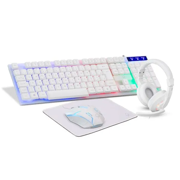 Kit Gamer OX Loot com Headset + Teclado + Mouse 1200DPI + Mousepad Branco