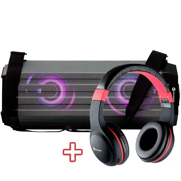 Kit com Caixa de Som Bluetooth 60W RMS GT Soundbox | Goldentec + Headphone Bluetooth Goldentec GT FUN
