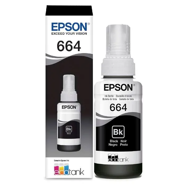 Garrafa Refil de Tinta Epson T664220 para impressora L200, L210, L355, L555 e L110, Preta