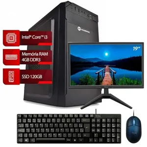 PC Completo Intel® Core™ i3, 4GB, SSD 120GB, Goldentec + Monitor Office 19" LED HD Flat TCN, 60Hz, 5ms + Teclado Slim com Fio TCN + Mouse TCN com Fio