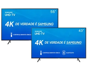 Smart TV LED 55" Samsung 55RU7100 Ultra HD 4K HDMI/USB Wi-Fi e Smart TV LED 43" Samsung 43RU7100 Ultra HD 4K HDMI/USB Wi-Fi-42297