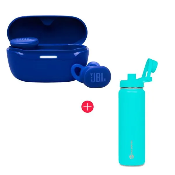 Fone JBL Endurance Race 2 TWS Azul + Garrafa Térmica Inox Goldentec GT Colors 750ml Azul Claro