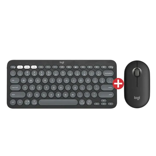 Kit com Teclado Sem Fio Logitech Pebble Keys 2 K380s, Slim, Bluetooth + Mouse Sem Fio Logitech Pebble 2 M350s, USB Logi Bolt Grafite
