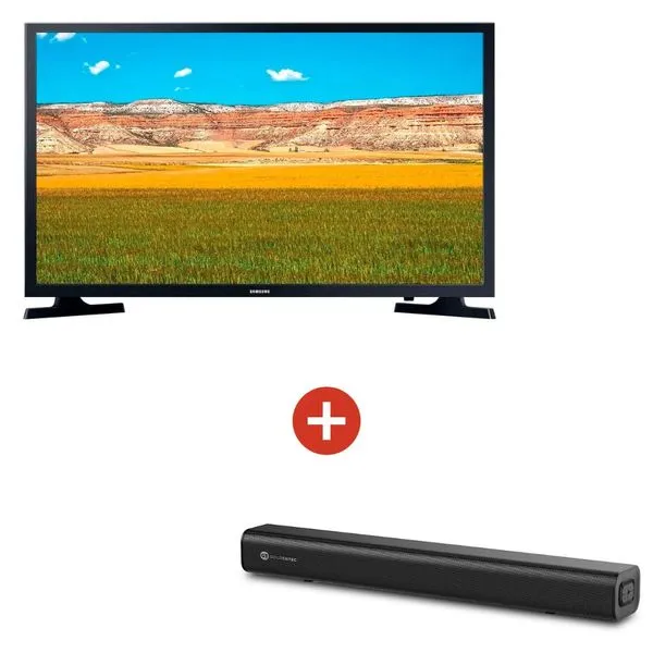 Samsung Smart TV 32 polegadas LED HD LS32BETBL, 8ms, Wi-Fi, 2 HDMI, USB + Soundbar Goldentec 2.0 Bluetooth 120W RMS