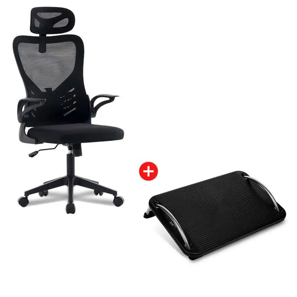 Cadeira Office Get Flex com Ajuste de Altura Preta + Apoio para os Pés Ergonômico Get Preto