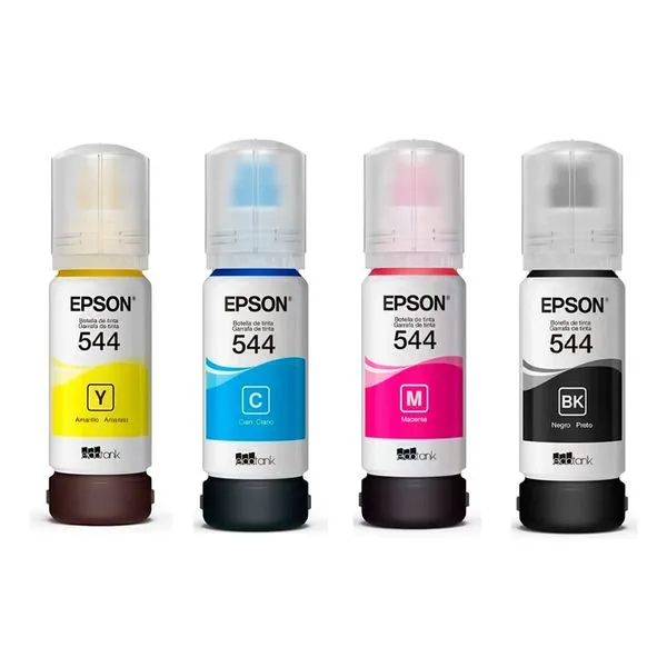 Kit Garrafas Refil de Tinta Epson T544 para impressora Original 120 L3150/L3110/L3210/L3250/L5190 65ml Amarelo, Azul, Magenta e Preto