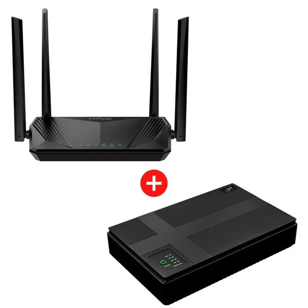 Roteador Wi-Fi 6 Dual Band Intelbras W6-1500 AX1500 + Mini Nobreak UPS Get 18W Bivolt 9/12/15/24V para Roteadores, Modems, Câmera de segurança