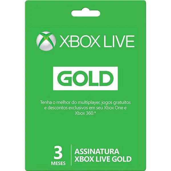 Cartão Microsoft Live Gold 3 Meses para Xbox 360 e Xbox One (52K-00276)