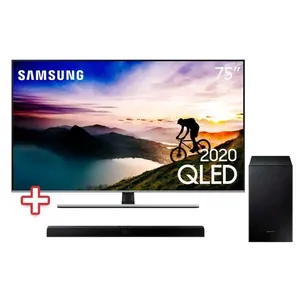 Smart TV QLED 55" 4K Q70T 2020 Samsung + Soundbar Samsung HW-T555, com 2.1 canais, Potência de 320W, Bluetooth, Subwoofer Sem Fio
