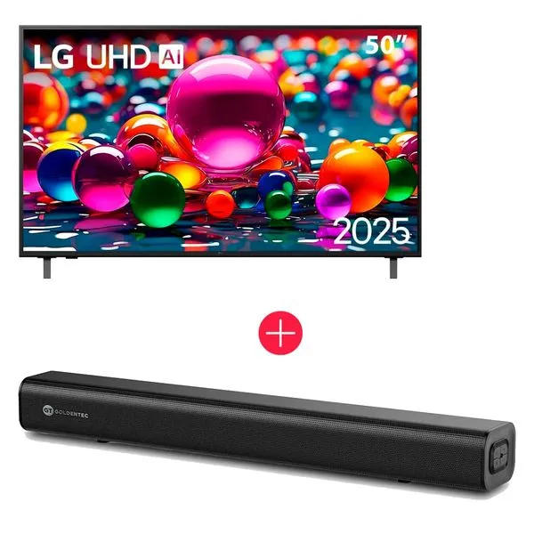 Smart TV 50" LG Ultra HD AI 4K 2025 50UA8550PSA, 60Hz, webOS 25, Controle Smart Magic + Soundbar Goldentec 2.0 Bluetooth 120W RMS