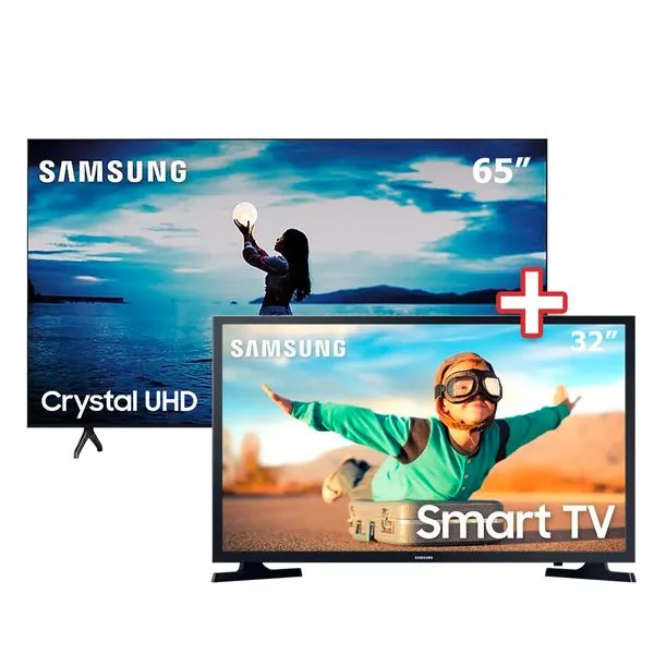 Smart TV 65" Crystal UHD TU7020 4K 2020 Samsung, Wi-Fi, Bluetooth + Smart TV LED 32" Samsung 32T4300 Plataforma Tizen WI-FI