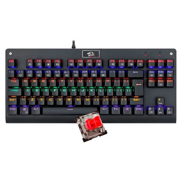 Teclado Gamer Mecânico Redragon Dark Avenger, Rainbow, Switch Vermelho, ABNT2, Preto