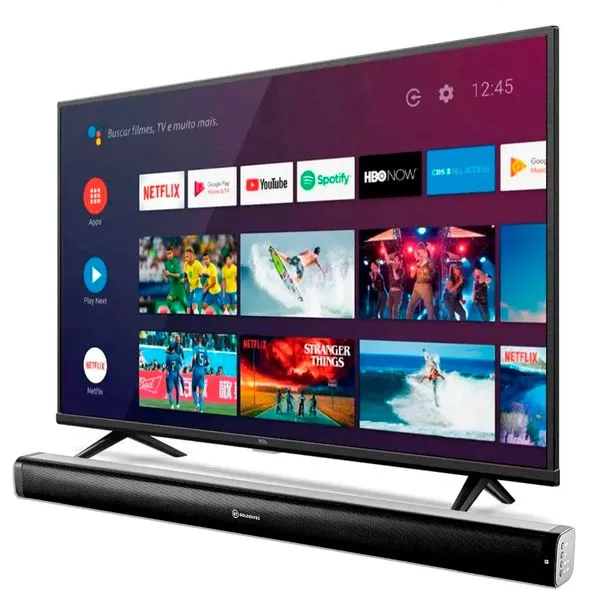 Smart TV LED 50" 4K UHD HDR TCL 50P615 Android TV Bluetooth com Soundbar 2.0 80W RMS com Bluetooth, HDMI ARC e Entrada Óptica Goldentec