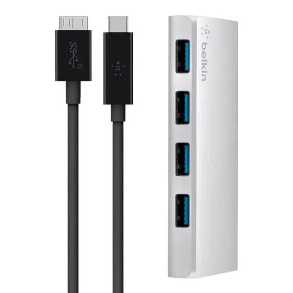 Hub 4 Portas USB 3.0 com Cabo USB-C Alumínio - Belkin F4U088TT