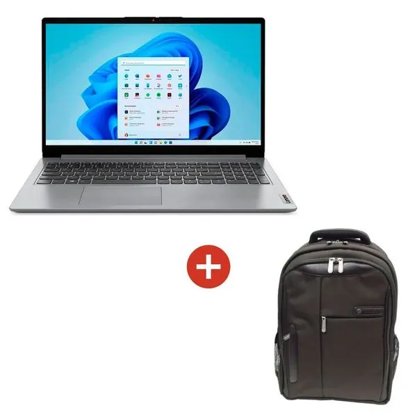Notebook Lenovo Ideapad 1, i3-1215U, Tela 15.6" HD, 4GB, SSD 256GB, Windows 11 Home, Cinza + Mochila para Notebook até 15.6" Prime, Marrom Goldentec
