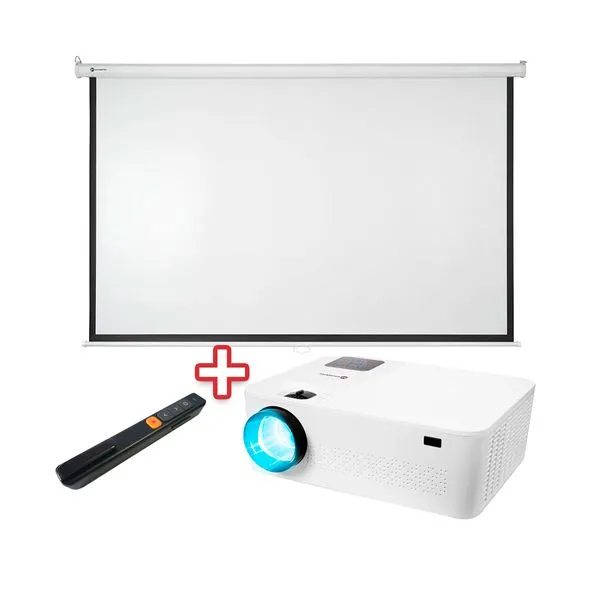 Kit Projetor Multimídia 5500 Lumens Full HD + Tela de Projeção + Apresentador de Slides