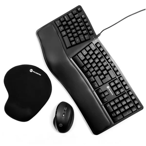 Kit Ergonômico Goldentec: Teclado com Fio USB ABNT2 + Mouse Sem Fio 2400DPI USB + Mousepad Comfort com Apoio em Gel