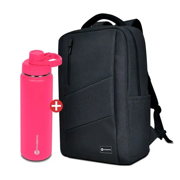 Mochila para Notebook 15.6" Goldentec Essential + Garrafa Térmica Inox Goldentec GT Colors 750 ml Rosa Pink