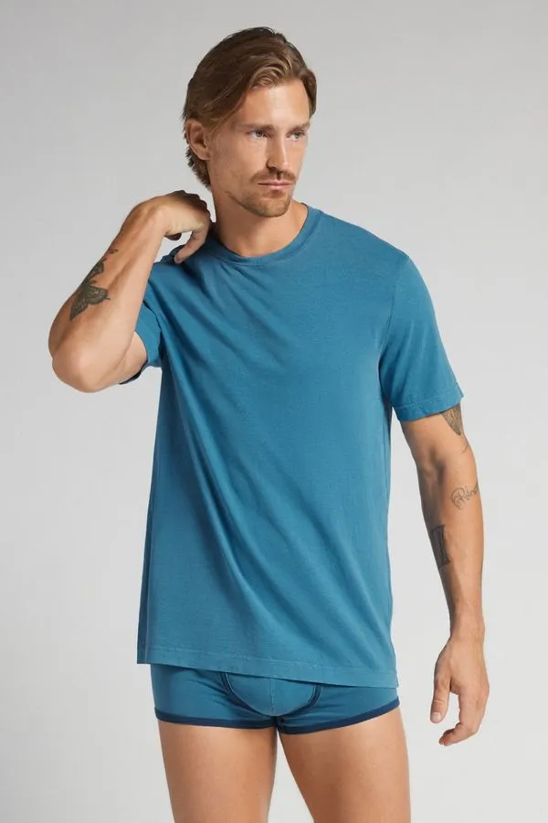 Camiseta Washed Collection Em Algodão - Azul M