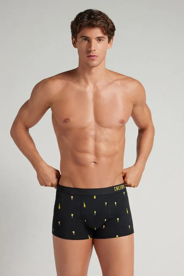Cueca Boxer Com Estampa De Garrafas Em Algodão Supima - Preto G