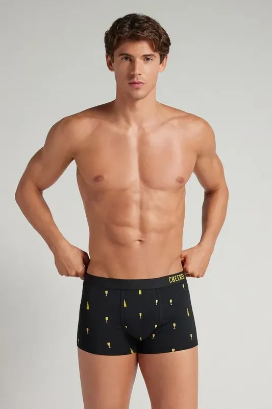 Cueca Boxer Com Estampa De Garrafas Em Algodão Supima - Preto G