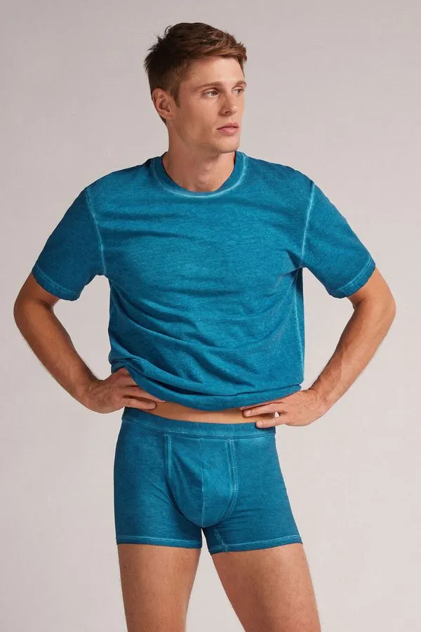 Cueca Boxer Em Algodão Supima Natural Fresh - Azul GG
