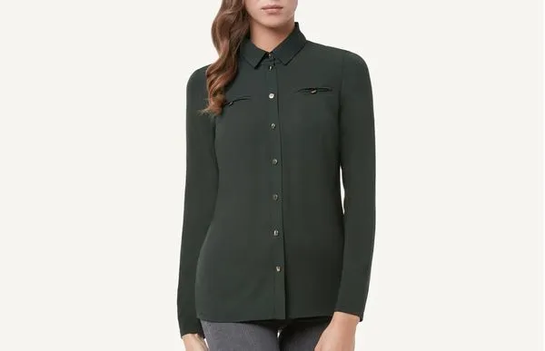 Blusa De Manga Comprida Com Bolsos - Verde G