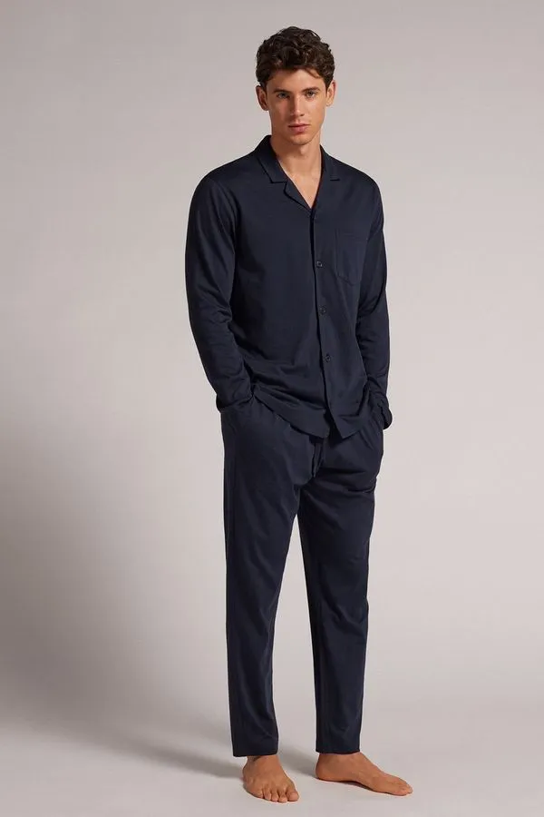 Pijama Comprido Em Algodão Supima - Azul EG