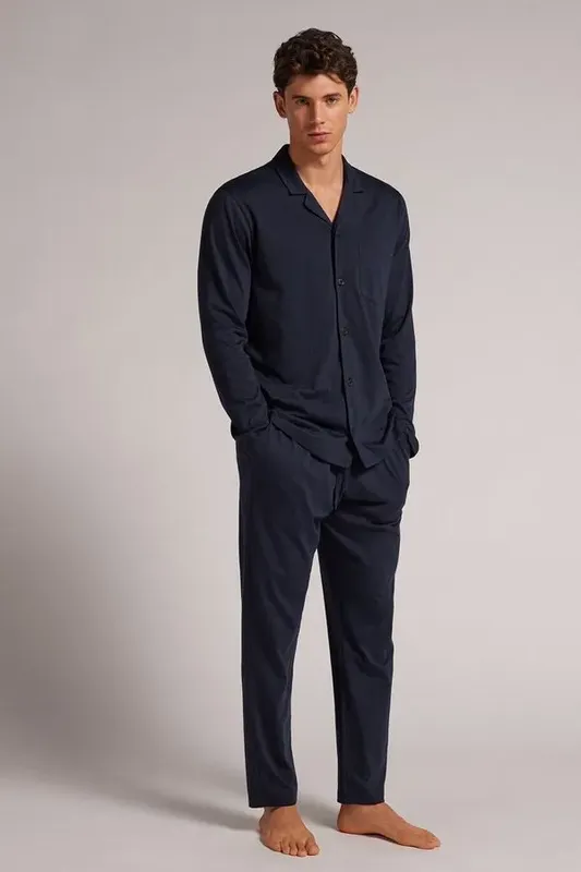 Pijama Comprido Em Algodão Supima - Azul GG