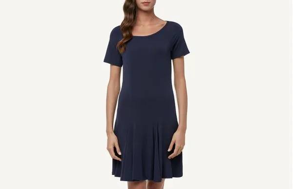 Vestido Em Viscose Com Pinças - Azul G
