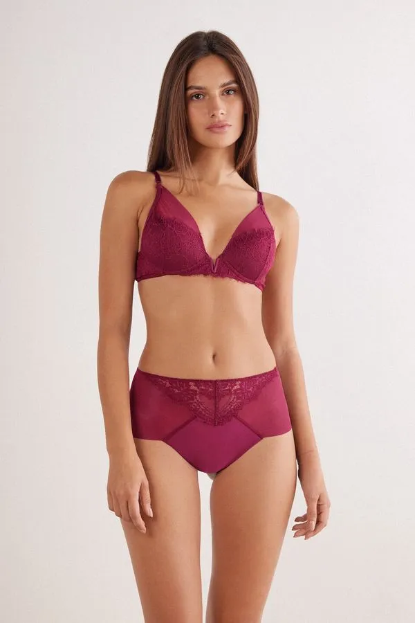 Calcinha Culotte Brasileira De Cintura Alta Sheer Glamour - Bordô M