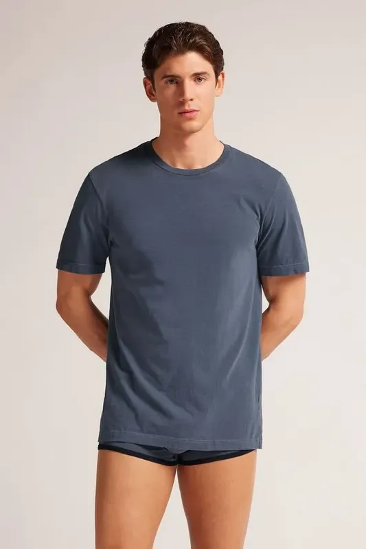 Camiseta Washed Collection Em Algodão - Azul P