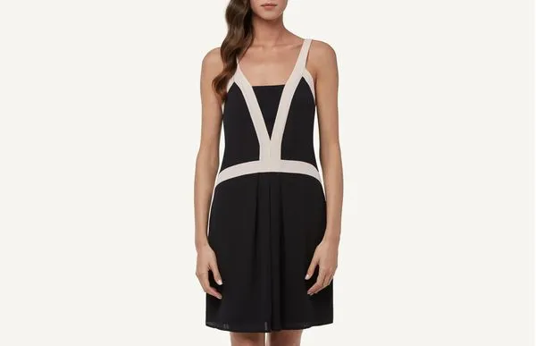 Vestido Em Georgette Perfis De Cor Contrastante - Preto P