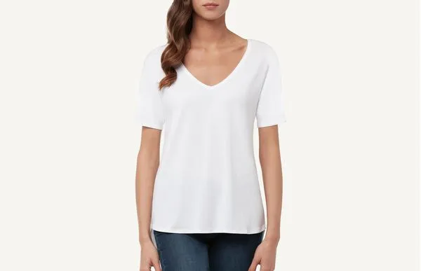 Blusa De Manga Curta Em Modal Com Decote Em v - Branco G