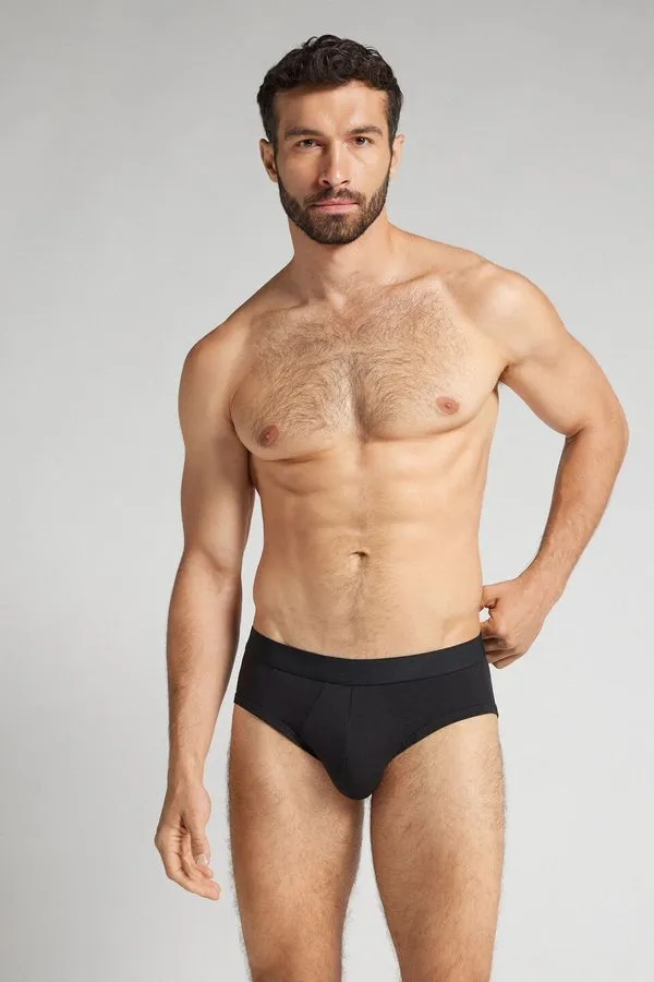 Cueca Slip Em Algodão Supima Com Elástico Visível - Preto M
