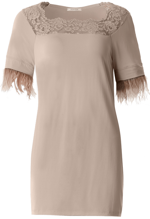 Blusa De Manga Curta Com Renda e Plumas - Rosa G