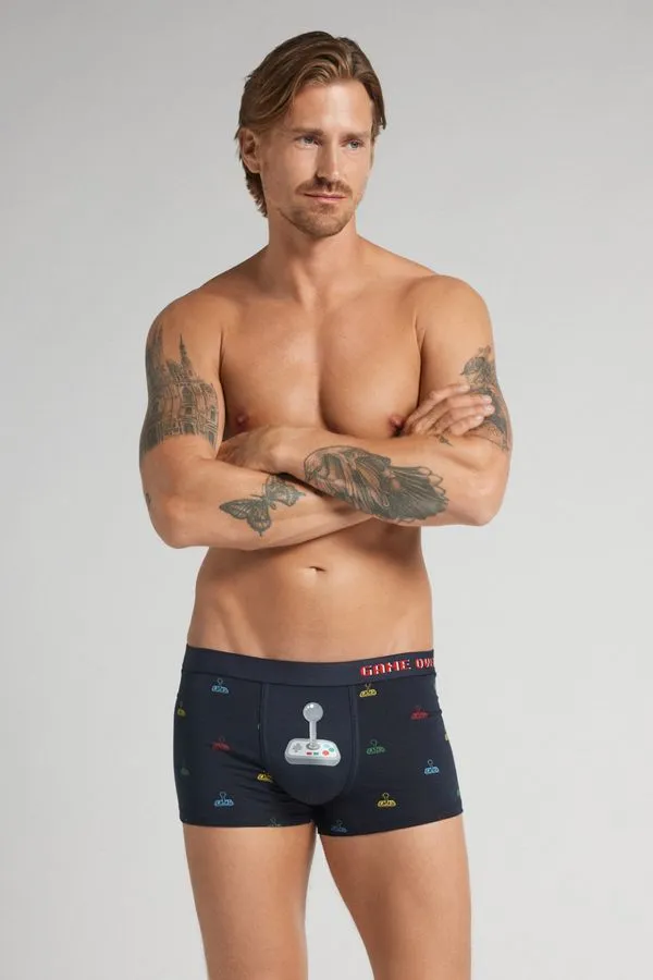 Cueca Boxer Com Estampa Joystick Em Algodão Supima - Azul M