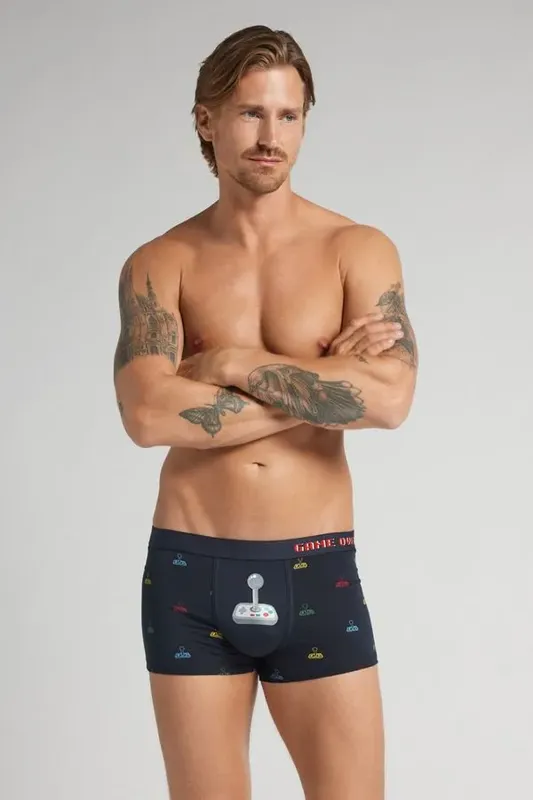 Cueca Boxer Com Estampa Joystick Em Algodão Supima - Azul M