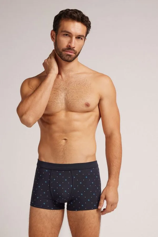 Cueca Boxer Em Algodão Supima Com Estampa De Flores - Preto P