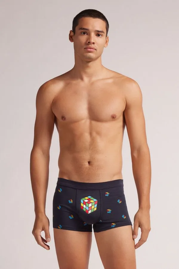 Cueca Boxer Em Algodão Com Estampa De Cubo - Preto G