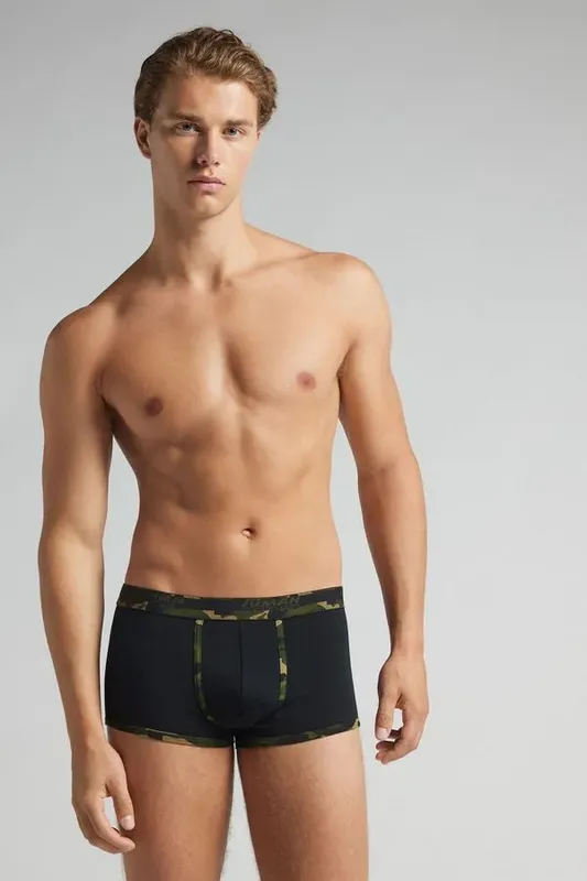 Cueca Boxer Em Algodão Supima Com Estampa Camuflada - Preto GG