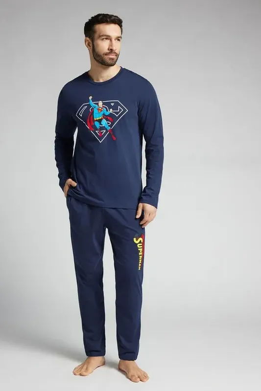Pijama Comprido Superman Em Algodão - Azul EG