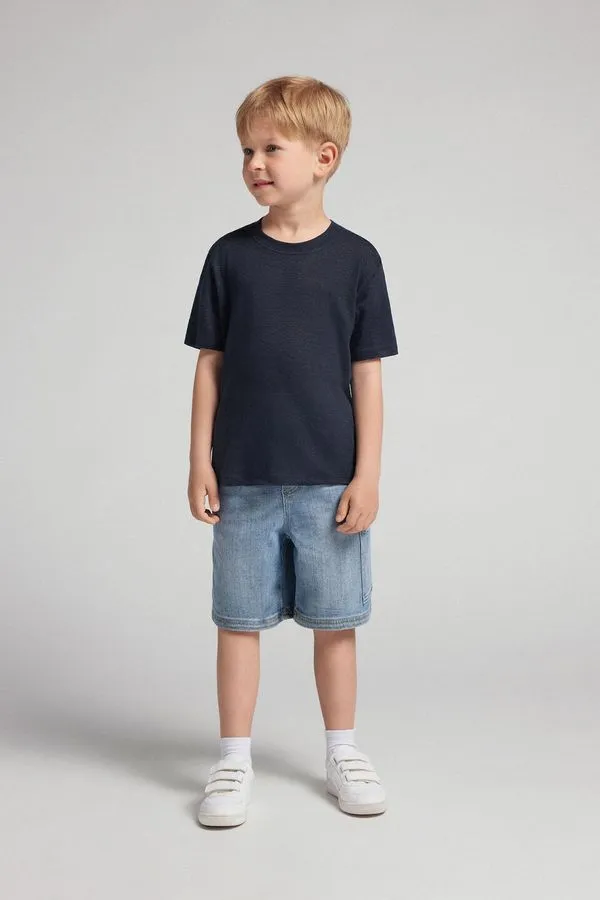 Camiseta Em Linho Infantil - Azul 8-9