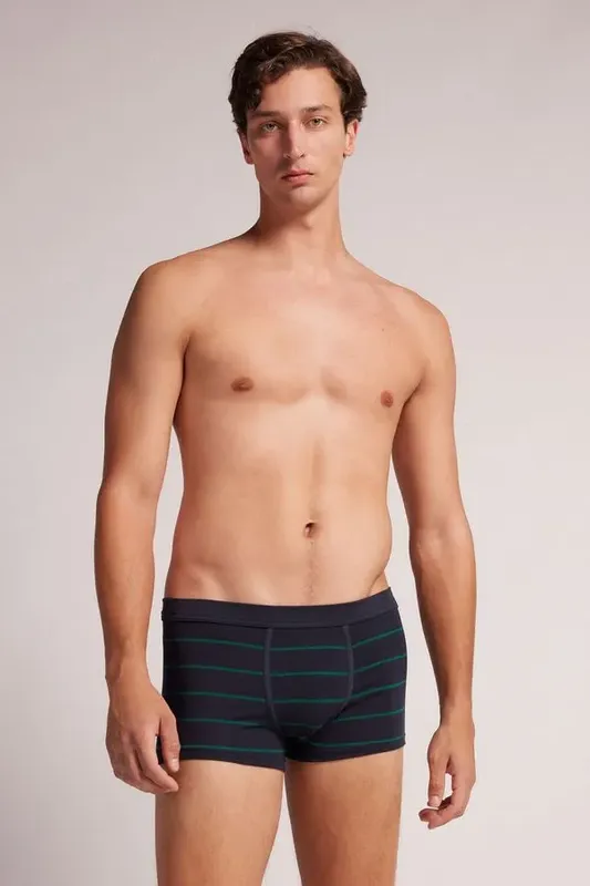 Cueca Boxer Listrada Em Algodão Supima - Azul P