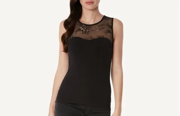 Blusa De Modal Com Renda Elegance Bicolor - Preto M