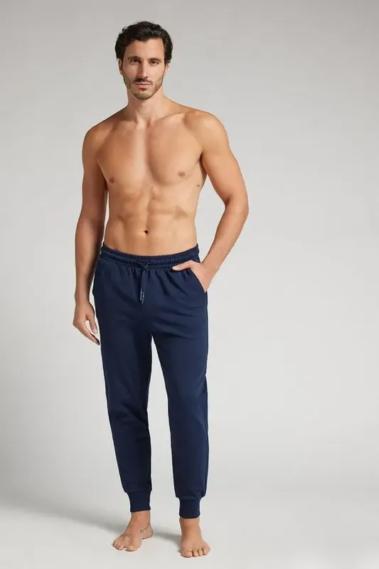 Calça Com Punho Em Algodão - Azul GG