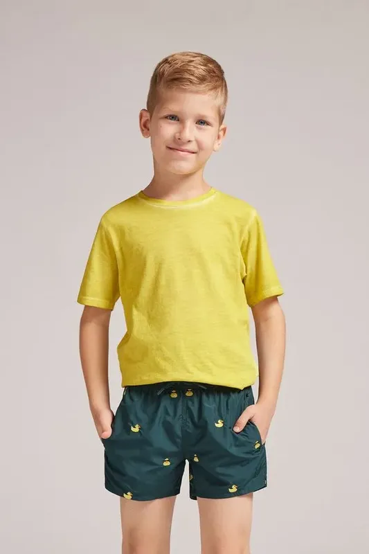 Bermuda De Banho Com Estampa De Patinhos Infantil - Verde 12-13