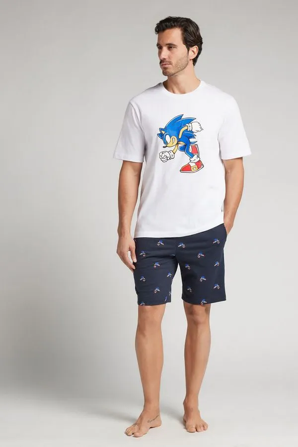 Pijama Curto Sonic Em Algodão - Branco G