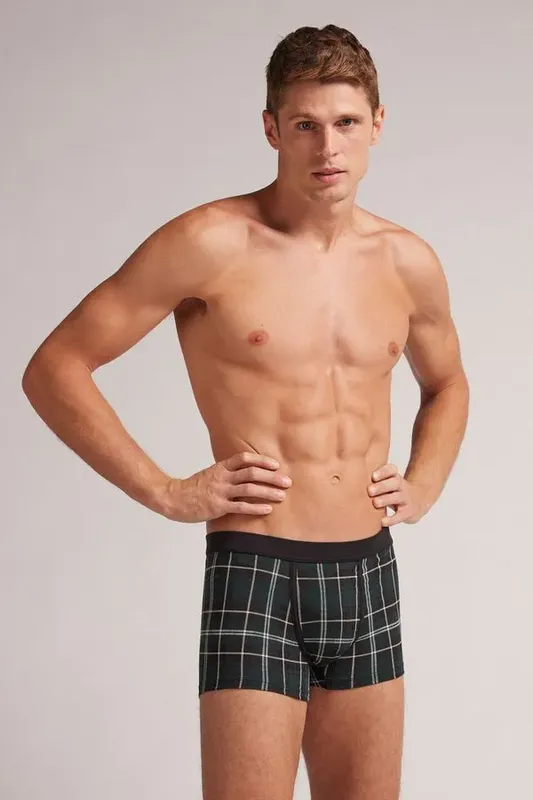 Cueca Boxer Em Algodão Xadrez - Preto GG